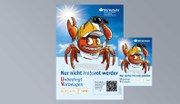 Ein roter Krebs hilft dabei, Beschäftigte zum UV-Schutz zu motivieren. Es gibt ihn als DIN-A3-Poster oder als Aufkleber.