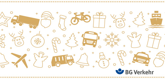 Goldene Weihnachtsmotive mit Verkehrsmitteln im Wechsel