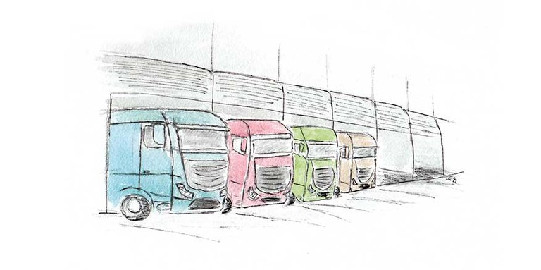 Lkw die in einer Reihe stehen