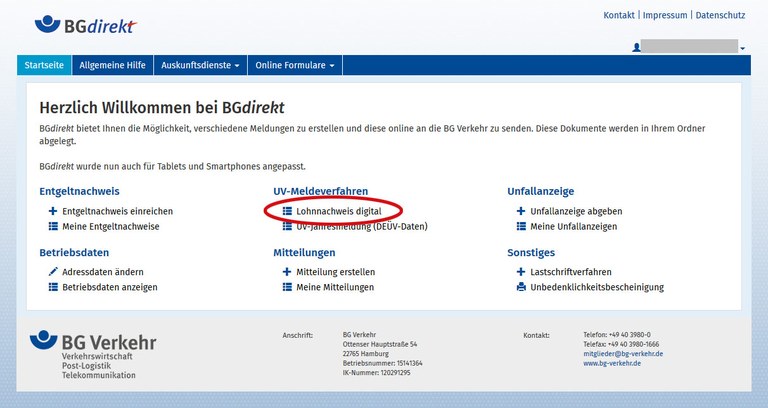 Zugangsdaten (PIN) für den digitalen Lohnnachweis — BG Verkehr
